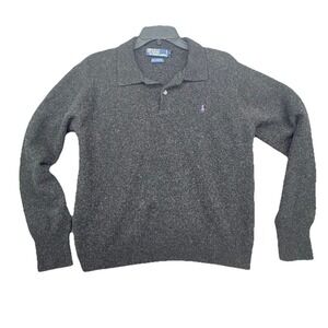 Polo Ralph Lauren Polo Shirt Mens Black Long Sleeve Lambs Wool Pony Large Runs S